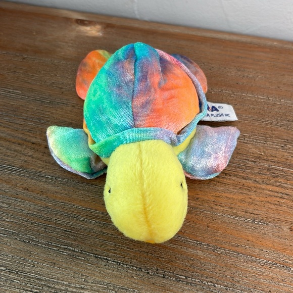 A&A Plush Inc Beanie PVC Pellet Plush Sea Turtle Tie Dye Yellow Pink Blue Green - Picture 9 of 9